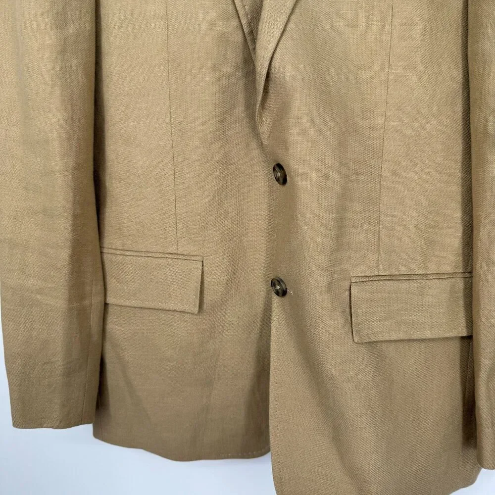 Baird McNutt Murano Blazer Mens Medium Tan Linen 2 Button Jacket Preppy Light
